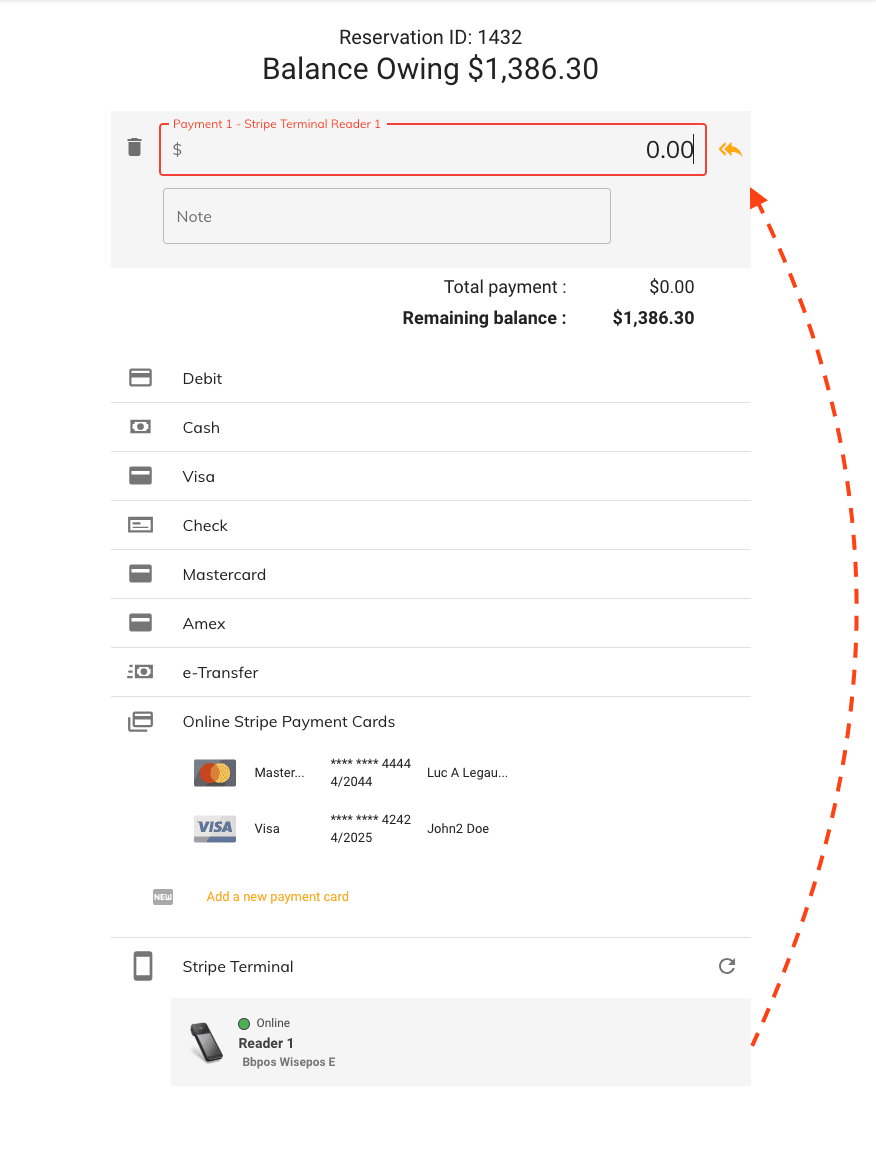 Stripe Terminal Payment Amount